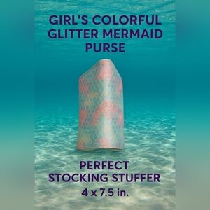 Girl's Colorful Glitter Mermaid Purse 4 x 7.5 in.